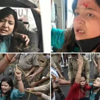 राम मंदिर ज़मीन खरीद घोटाले पर विरोध प्रदर्शन कर रही महिला कांग्रेस कार्यकर्ताओं पर लाठीचार्ज
